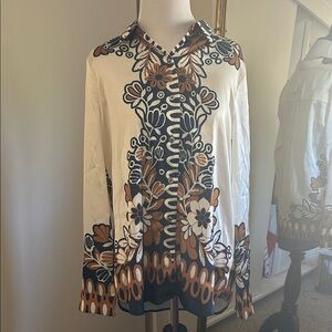 Skies Are Blue Floral Blouse - Cream and Brown